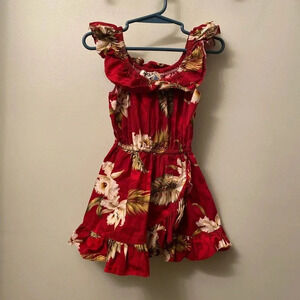 KY’s made in Hawaii 100% cotton red floral little girls dress 1-2 2T Hawaiian
